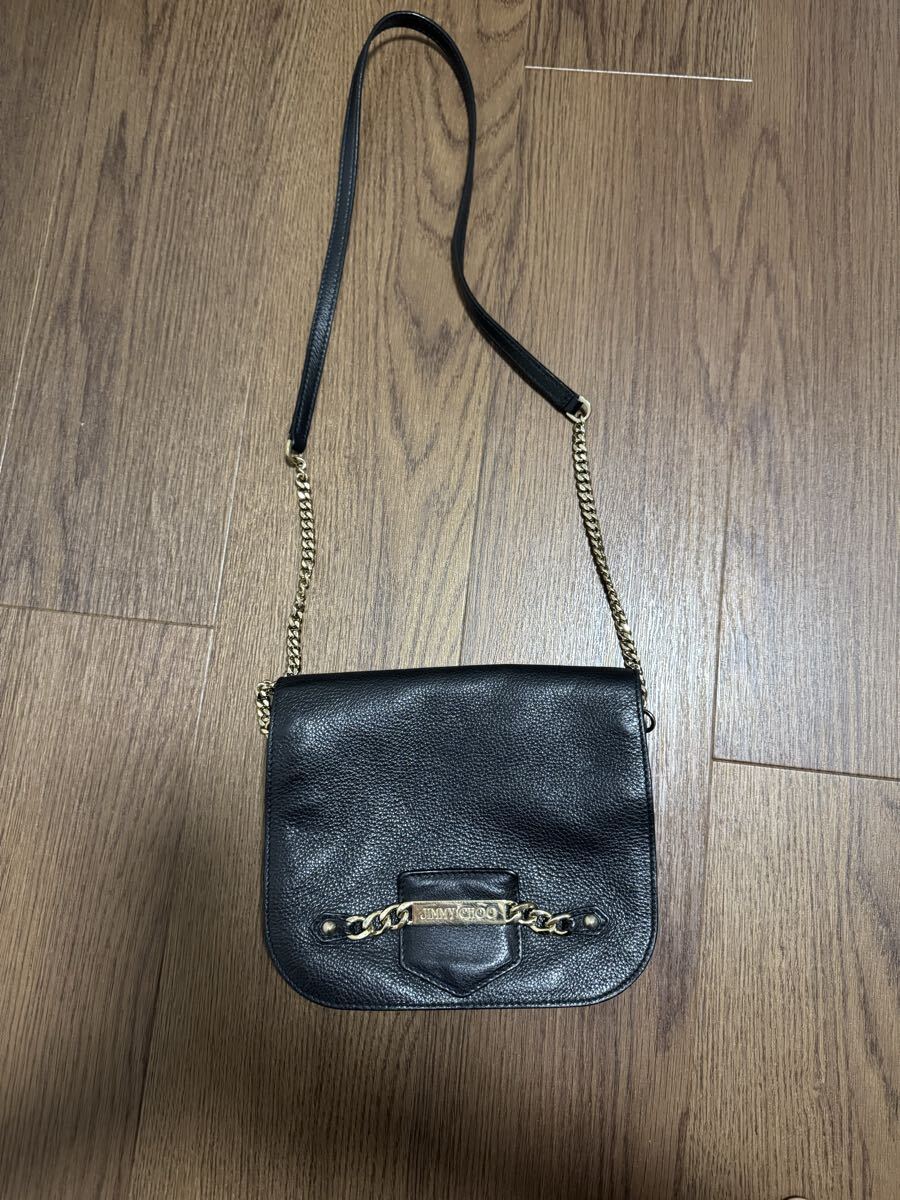 JIMMY CHOO ブラックショルダーバッ 黒 チェーン拍卖