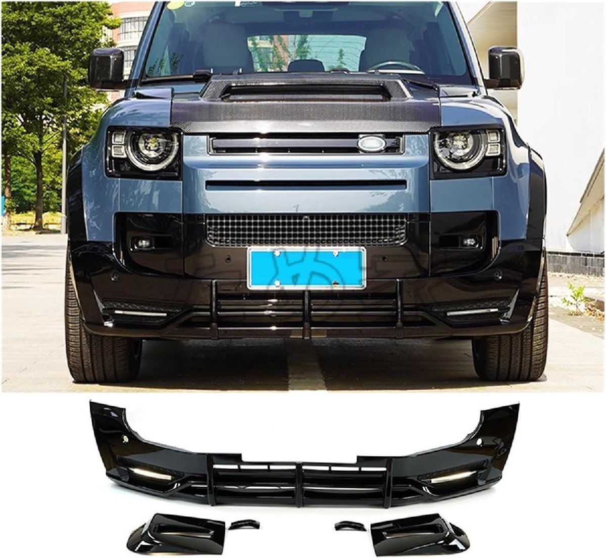ランドローバーディフェンダー 90 110 バンパーフロントリップボディキット自動車外装アクセサリー (2 Color : Black bright/No paint)拍卖