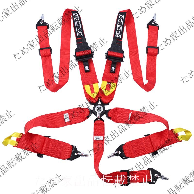 最新◆5点式 3+2インチ FIA シートベルト SPARCO 安全ベルト レース専用 腰ベルトアジャスター付 スパルコ 耐久レースに◆レッド拍卖