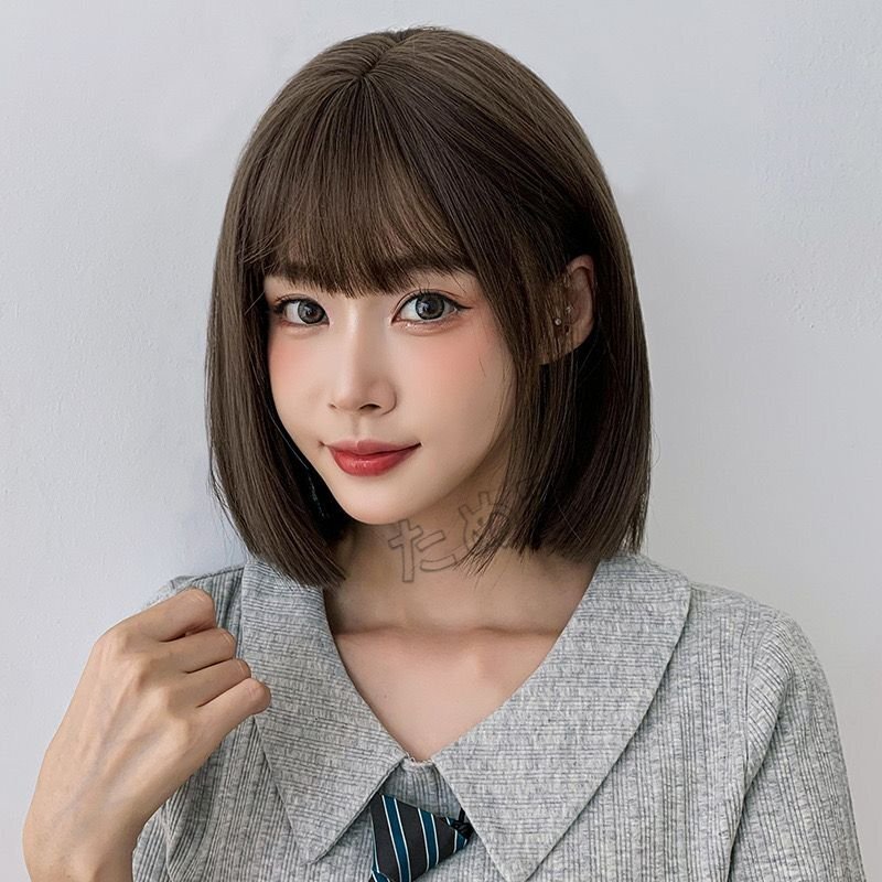 新品人毛 ショートヘアストレートヘア つむじ部分手植え 自然に見えますフルウィッグ かつら ヘアアクセサリーBOBOさわやか可愛い自然拍卖