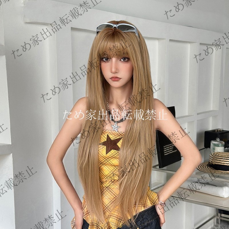 新品人毛 ロングストレート アッシュブロンド ハーフ顔 つむじ部分手植え 自然に見えますフルウィッグ かつら ヘアアクセサリー拍卖