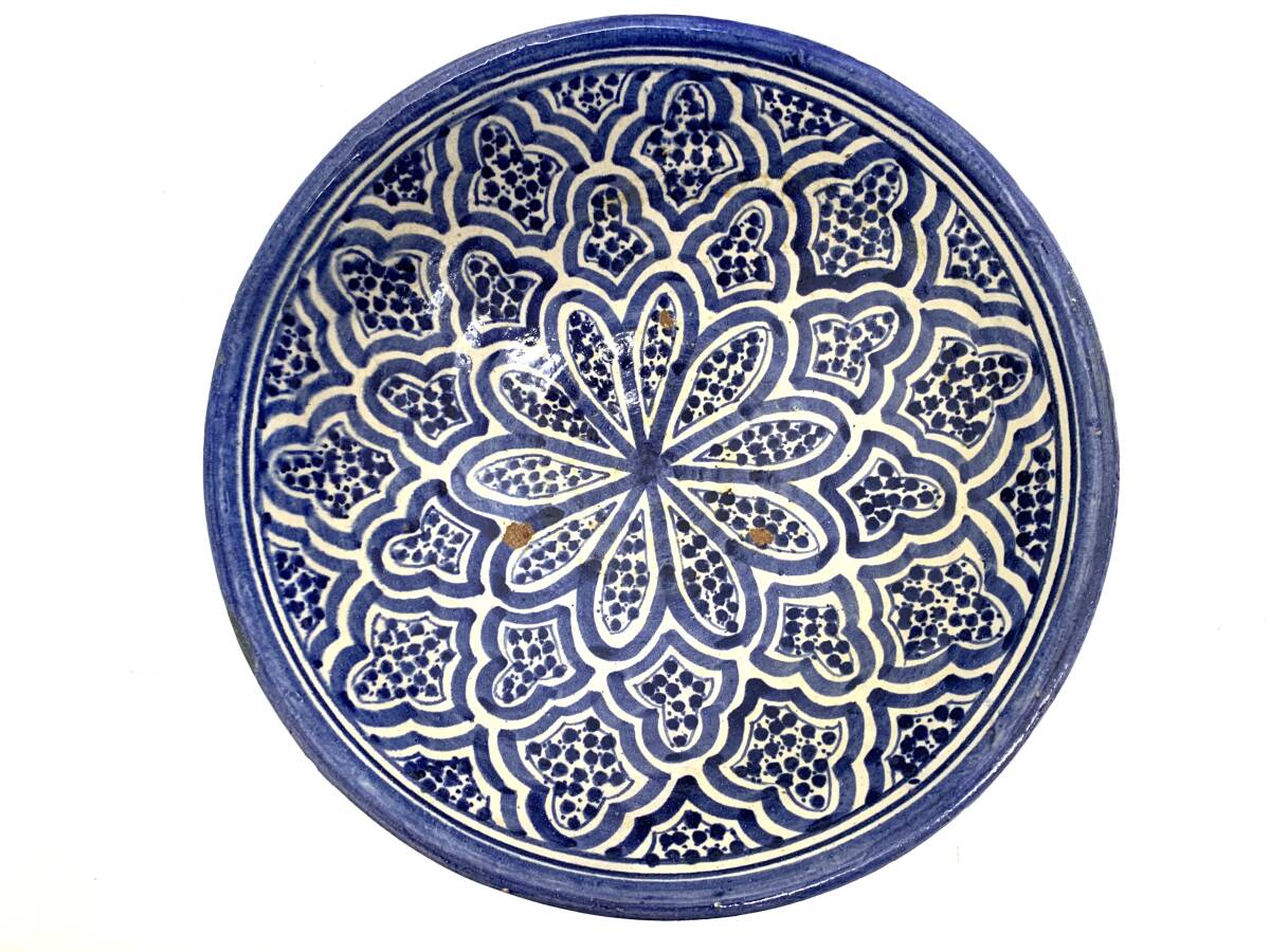 ◆242 モロッコ safi 鉢 大鉢 ボウル 大皿 古い 民芸品 直径約25cm 飾り 装飾拍卖