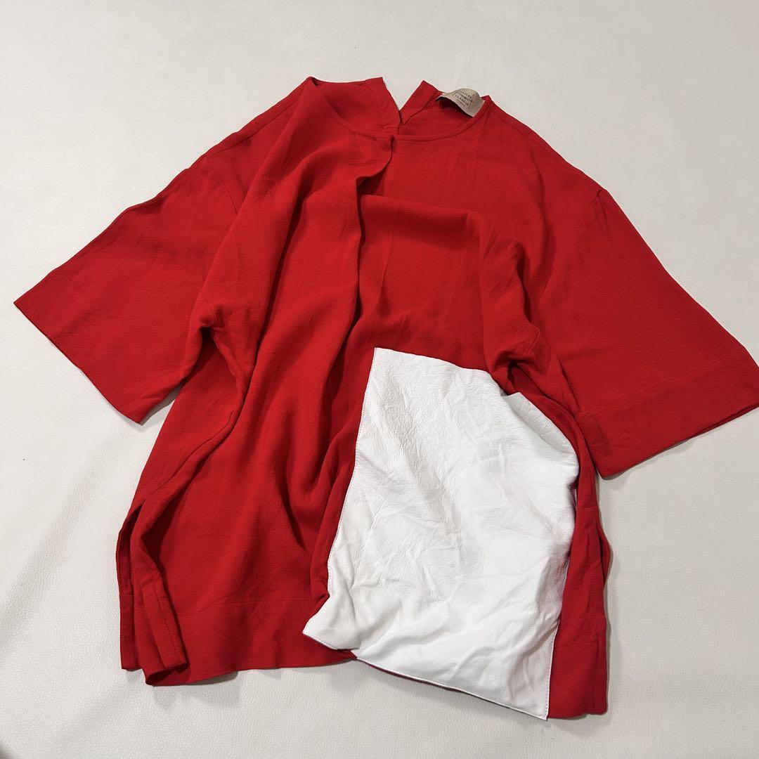 個性的デザイン MAISON FLANEUR メゾンフラネウール 異素材ポケット付 プルオーバー 半袖 トップス レディース 拍卖