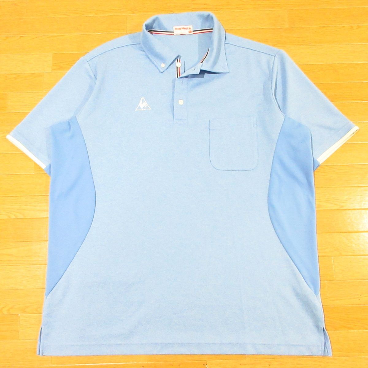 ◎美品!le coq sportif ルコックスポルティフ 半袖 ポロシャツ 介護 介護士 医療 病院 仕事着 ユニフォーム メンズ 水色 4Lサイズ◆AA4560拍卖