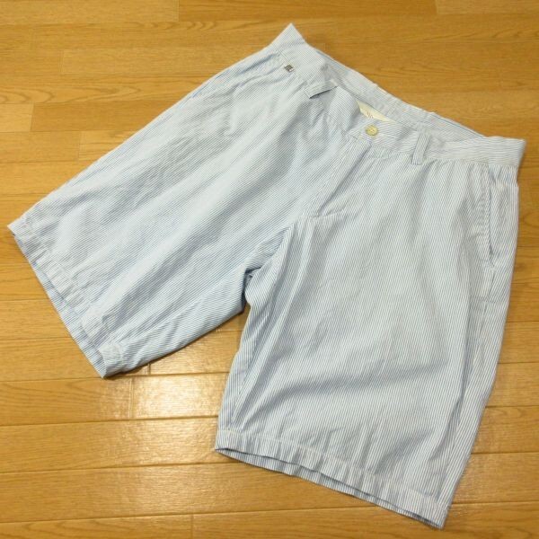 ◎極美品!adidas GOLF アディダス ゴルフ ハーフパンツ ショートパンツ ショーツ ロゴ刺繍 ストライプ メンズ 水色 Lサイズ◆PA3694拍卖