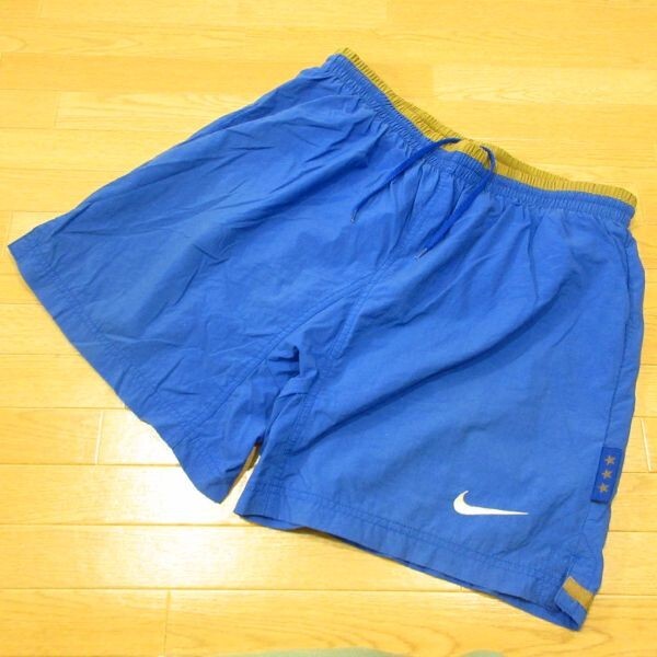 ◎希少 90s!NIKE ナイキ オールド ナイロン ハーフパンツ ショートパンツ ショーツ付き ヴィンテージ 90年代 メンズ 青 Mサイズ◆PA3905拍卖
