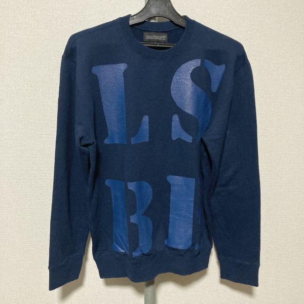 送料込み■クーチューキャンプ coochucamp プリント スウェット トレーナー メンズ Mサイズ 日本製 ネイビー エルボーパッチ 裏パイル拍卖