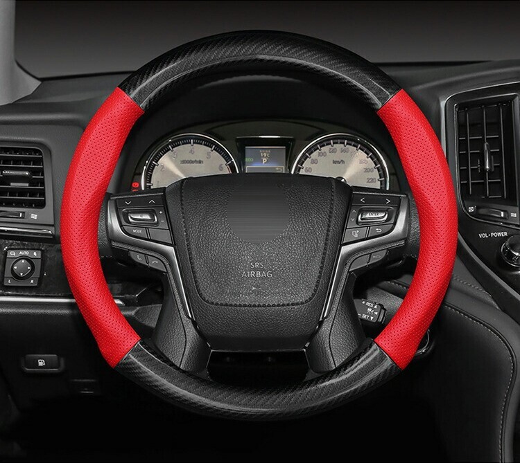 クラウン210系 180系 200系 ハンドルカバー 軽自動車 カーボン調+牛革製 Sサイズ ステアリングパーツ 38CM 40CMlf-460拍卖