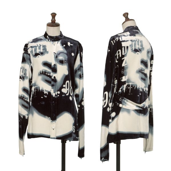 ジャンポールゴルチエ ファムJ グラフィックフェイススタンドカラーベルベットシャツ 紺オフ他40拍卖