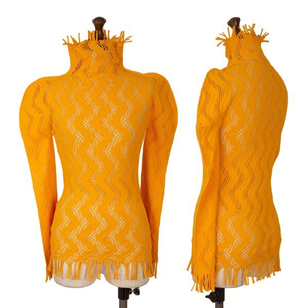 イッセイミヤケISSEY MIYAKE A-POC INSIDE ジグザグメッシュフリンジハイネックカットソー オレンジ2拍卖