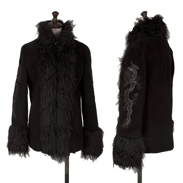 ヴィヴィアンタムVIVIENNETAM ドラゴンエンブロイダリーアクリルファートリムジャケット 黒1拍卖