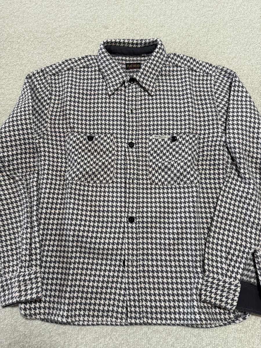 美品 THE FLAT HEAD ネルシャツ千鳥柄38 裏起毛 生地厚手拍卖