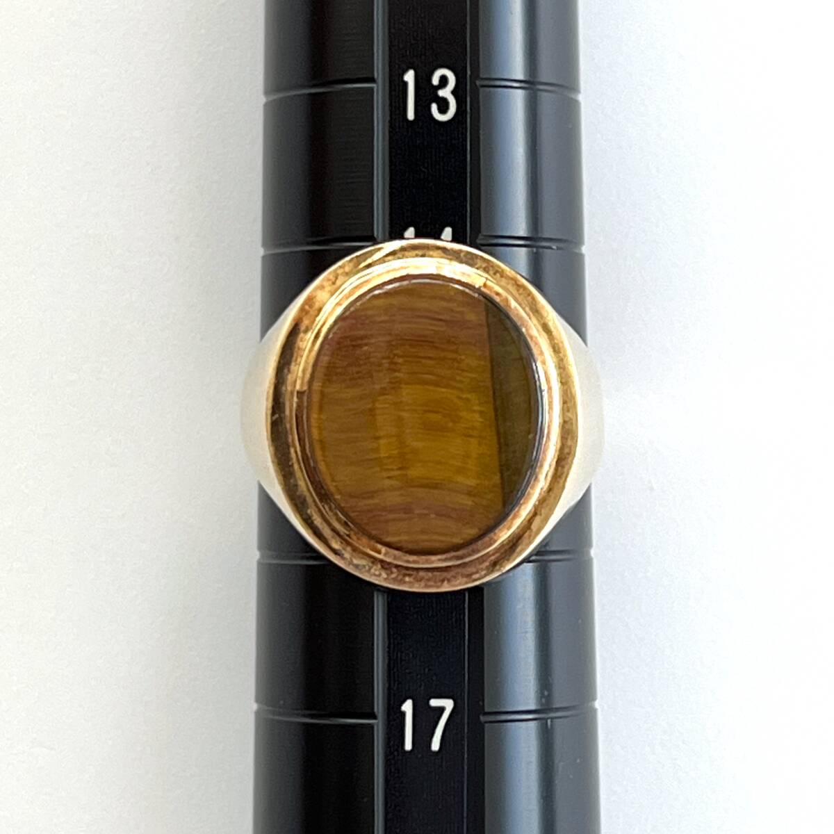【Vintage】シグネットリング 9金 Gold ゴールド 375 9ct タイガーアイ Tiger Eye 英国 イギリス製 MADE IN UK 15号 3.6g 1978年拍卖