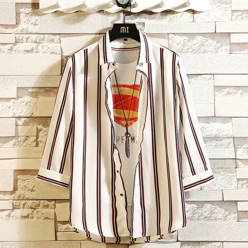 ストライプシャツ メンズ 七分袖 ストライプ柄 白シャツ 七分袖シャツ カジュアルシャツ 半袖シャツ ビジネス 夏 25-81850/1561 L 拍卖