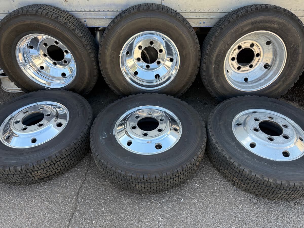 スタッドレス トラック バス アルミホイール 住井製 19.5x6.00 135 6穴 9R19.5 14PR BS W970 深溝 磨き上げ 6本値段拍卖