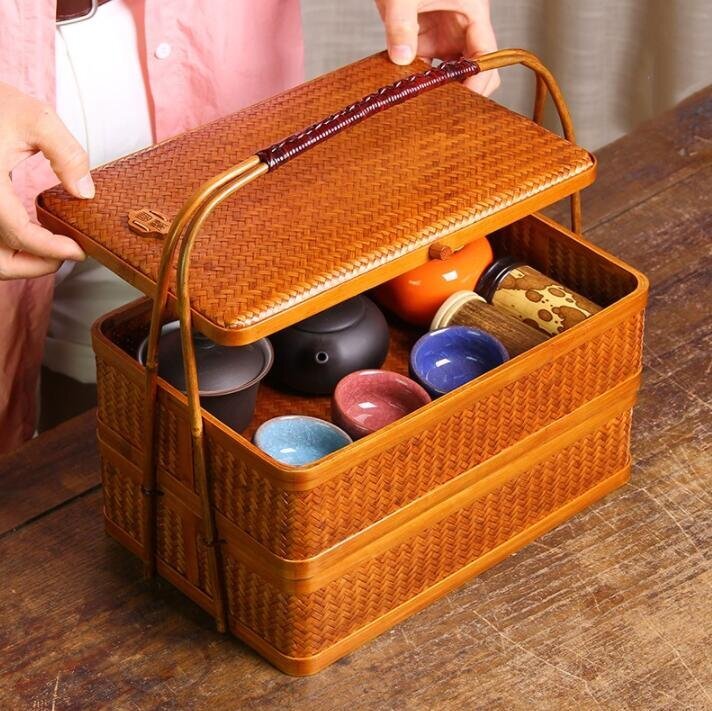 新入荷★2層★茶道具 飯盒★職人手作 竹製 手作 茶器 收納 漆器 茶盒 茶箱拍卖