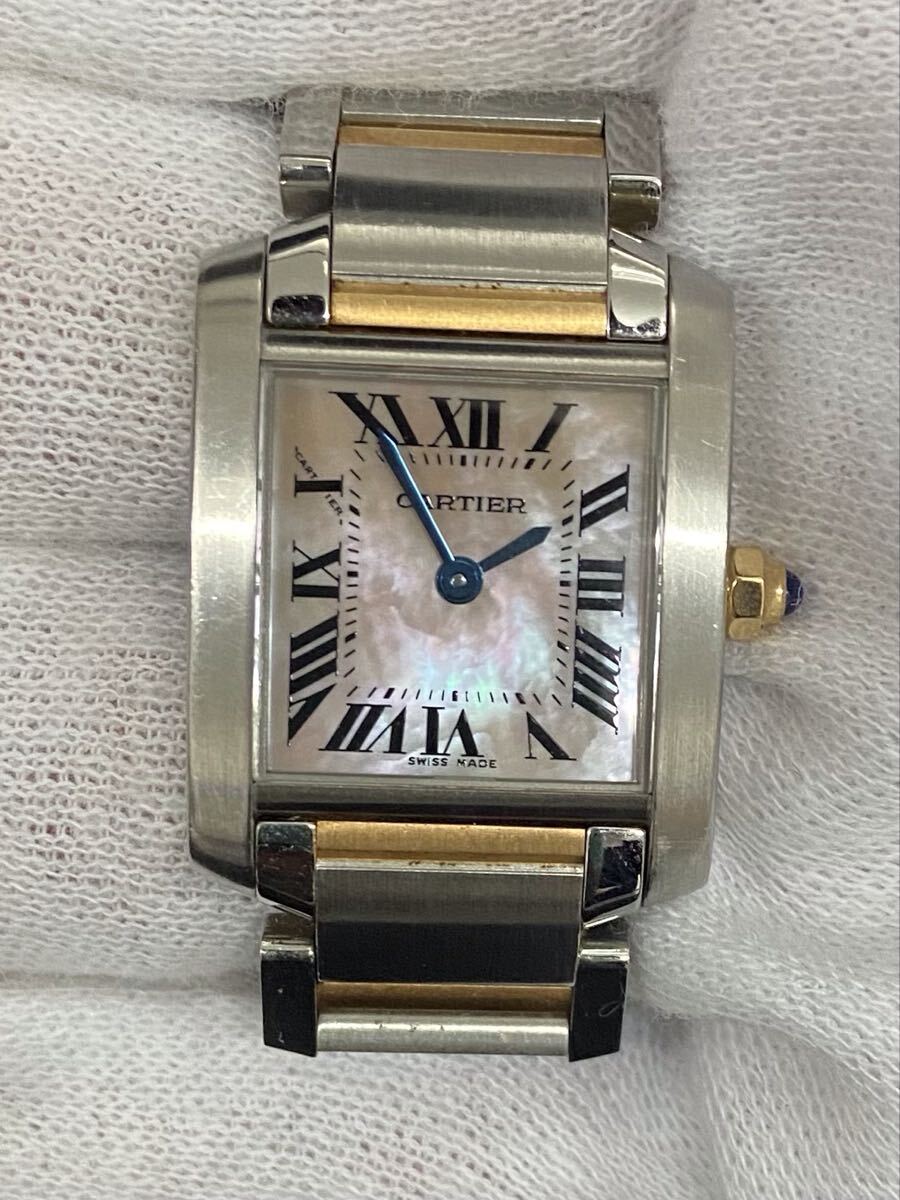 A316★美品 カルティエ Cartier 2384 タンクフランセーズ 腕時計 ピンクシェル文字盤 SS レディース 新品電池交換済拍卖