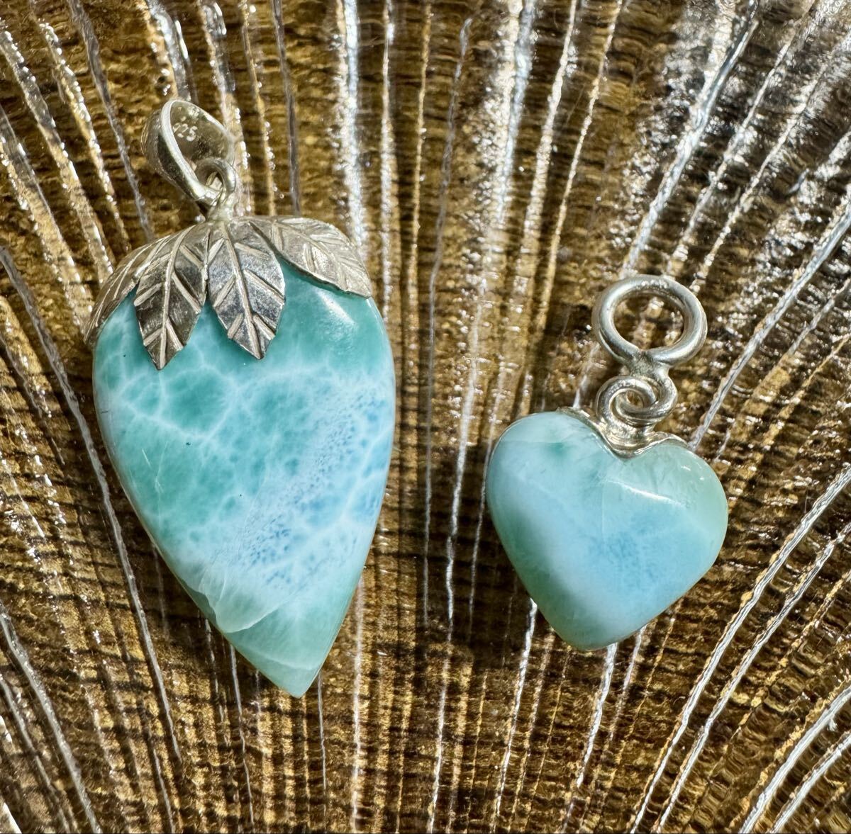 ◆ 高品質 ラリマー ペンダントトップ 2点セット ◆ アップルグリーン&ブルー系 苺 ハート☆。.:*・゜ 天然石 ネックレス拍卖