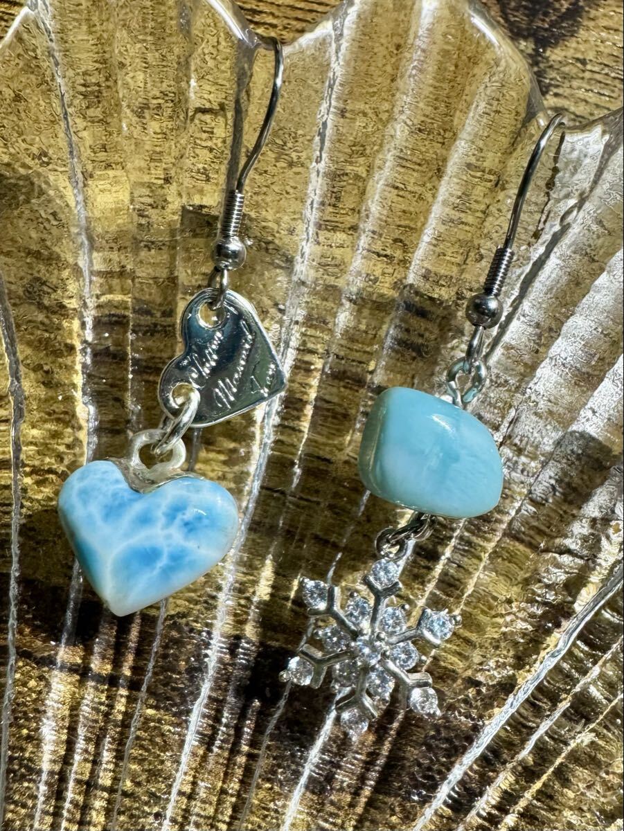 ◆ 高品質 ラリマー ピアス 雪の結晶 ブランドタグ付き ★ 天然石アクセサリー ハンドメイド☆。.:*・゜シルバーカラー ステンレスフック拍卖