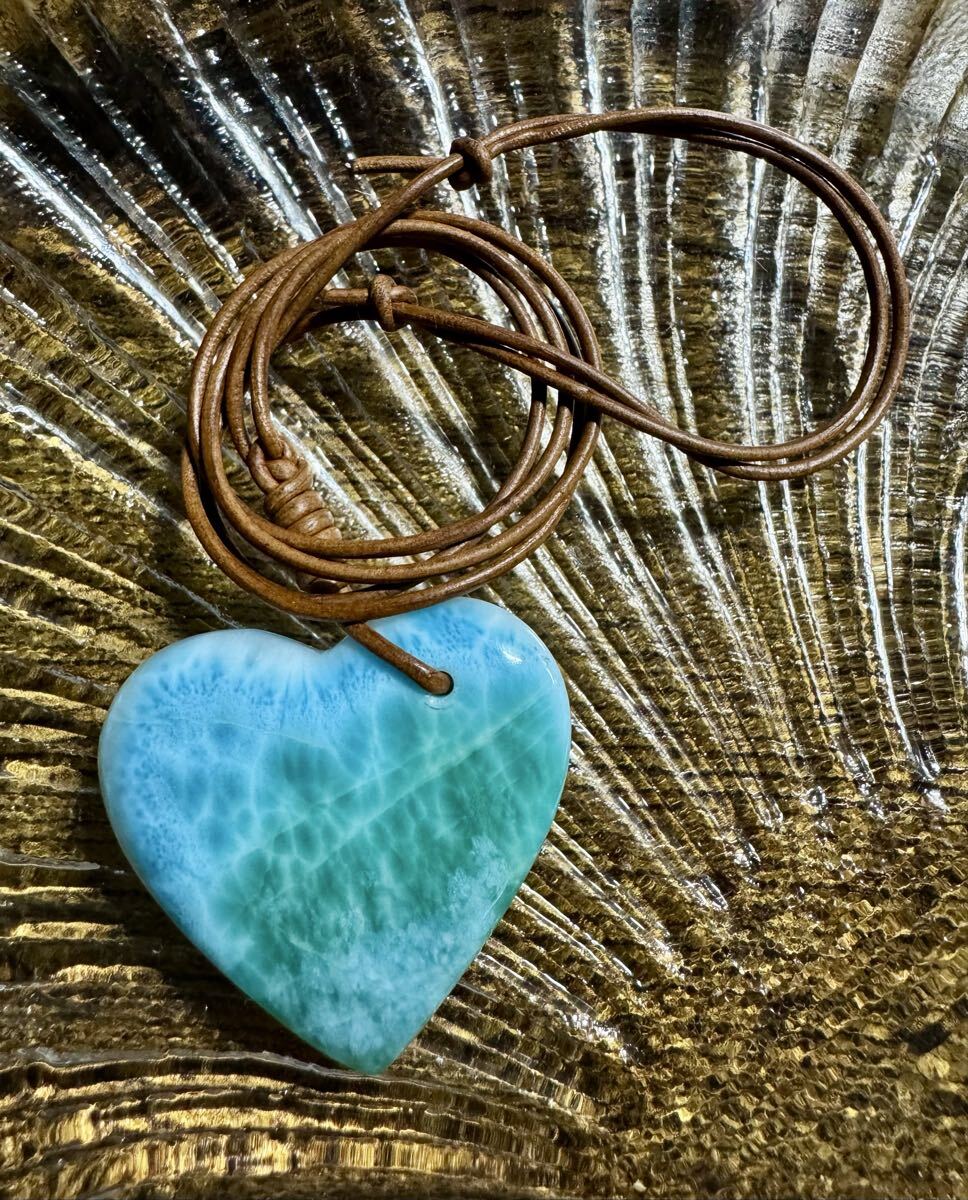 ◆ 高品質 ラリマー ハート ペンダントトップ ネックレス ブルーグリーン系☆。.:*・゜ 天然石 ハート拍卖