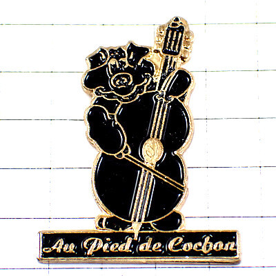 ピンバッジ・コントラバス楽器ブタ豚くん音楽ミュージシャン AU-PIED-DE-COCHON PARIS FRANCE◆フランス限定ピンズ拍卖