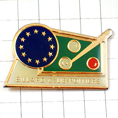ピンバッジ・ビリヤード台と球ヨーロッパ欧州旗の星EU欧州連合 BILLARD BILLIARDS POITIERS FRANCE◆フランス限定ピンズ拍卖