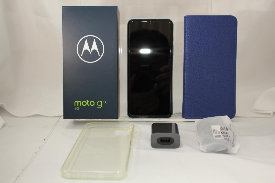 moto g50 5G 128GB グリーン SIMフリー 手帳型スマホケース付拍卖
