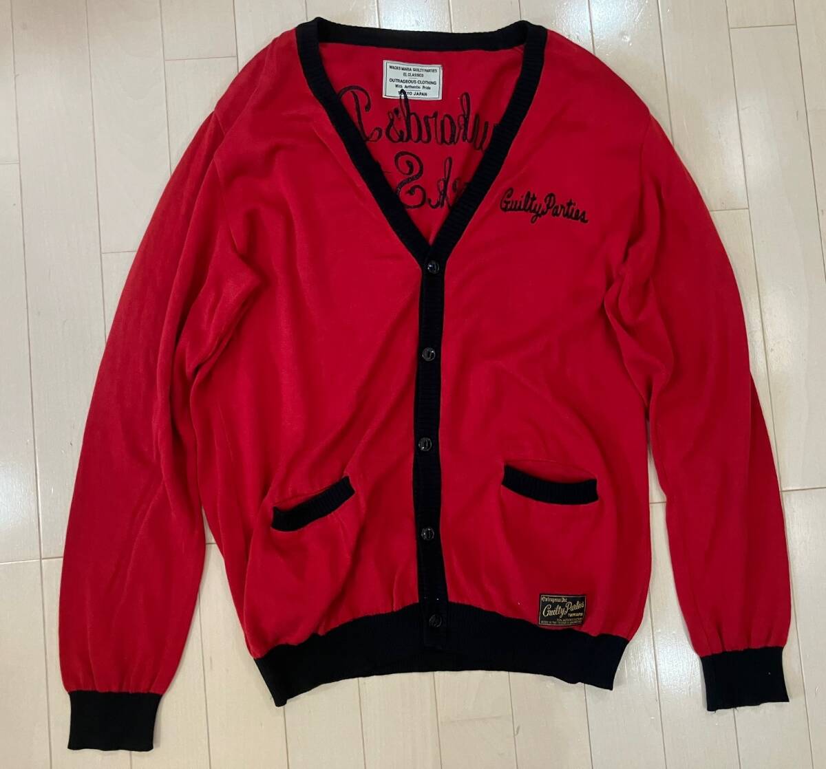 WACKO MARIA ワコマリア カーディガン(薄手)/L/コットン/BLK/WMR-KNT-03 レッド WACKOMARIA拍卖