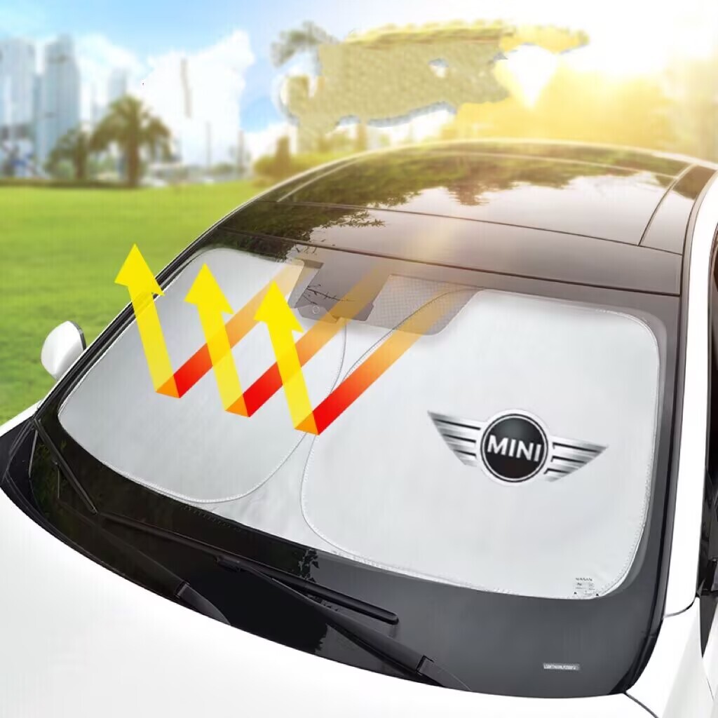 ミニ専用 サンシェード 折り畳み 日よけ UVカット 遮光 断熱 ロゴ入 フロント ガラス カバー 車用 収納袋付 取付便利 紫外線拍卖