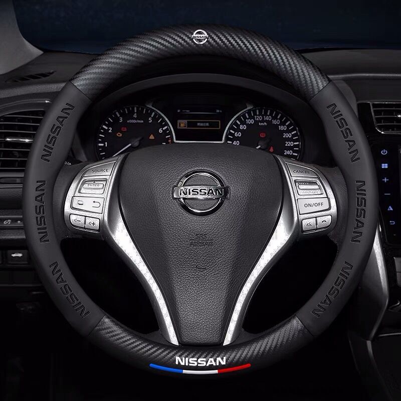 日産 ハンドルカバー レザー ステアリングカバー 滑り止め 握りやすい 黒色 O型 カーボン調 Sサイズ拍卖