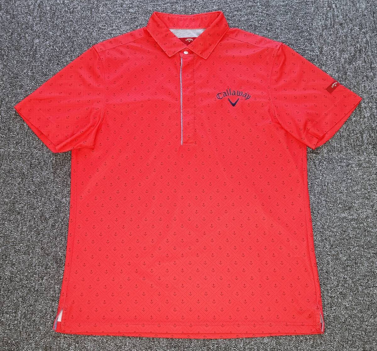 美品!高品質!Callaway キャロウェイ レッドレーベル 総柄 ポリエステル ストレッチ 半袖ゴルフポロ(赤L相当)価格18000円拍卖