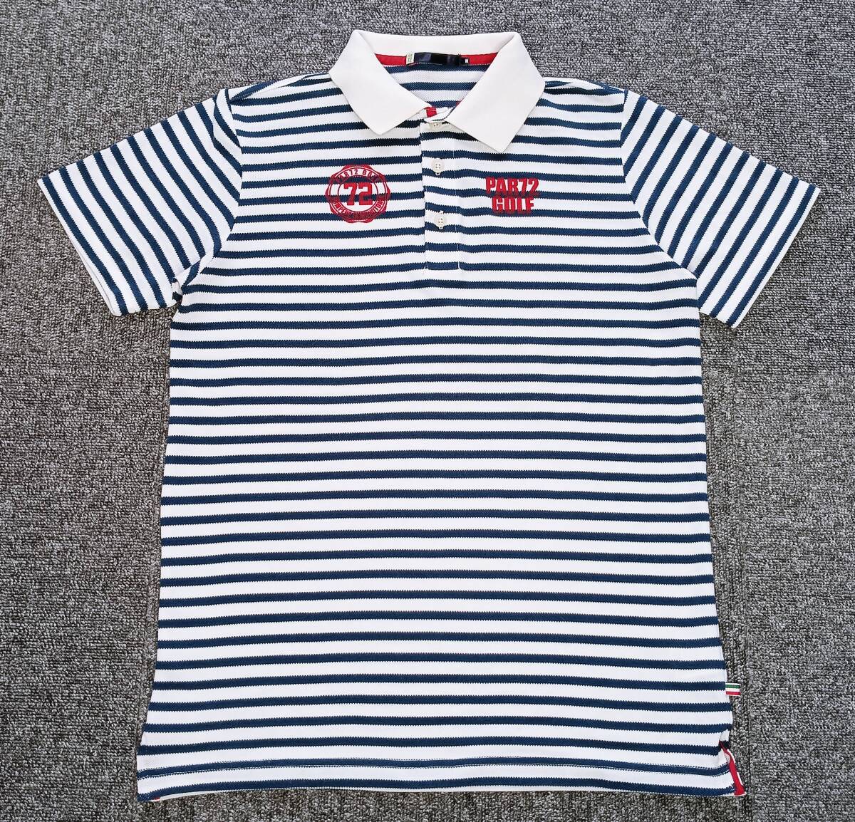 美品!PAR72 GOLF パー72ゴルフ ボーダー柄 吸汗速乾 通気性 ポリエステル×綿 柔らか 半袖ゴルフポロ(S-M相当)拍卖