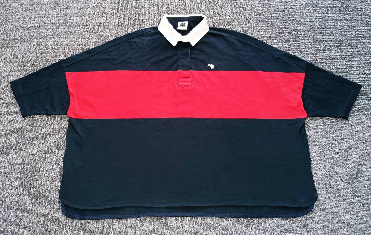 価格9240円 canterbury カンタベリー コットン ロゴ刺繍 ポンチョ型ラガーシャツ 半袖ポロポンチョ(紺×赤XL-2XL相当)拍卖
