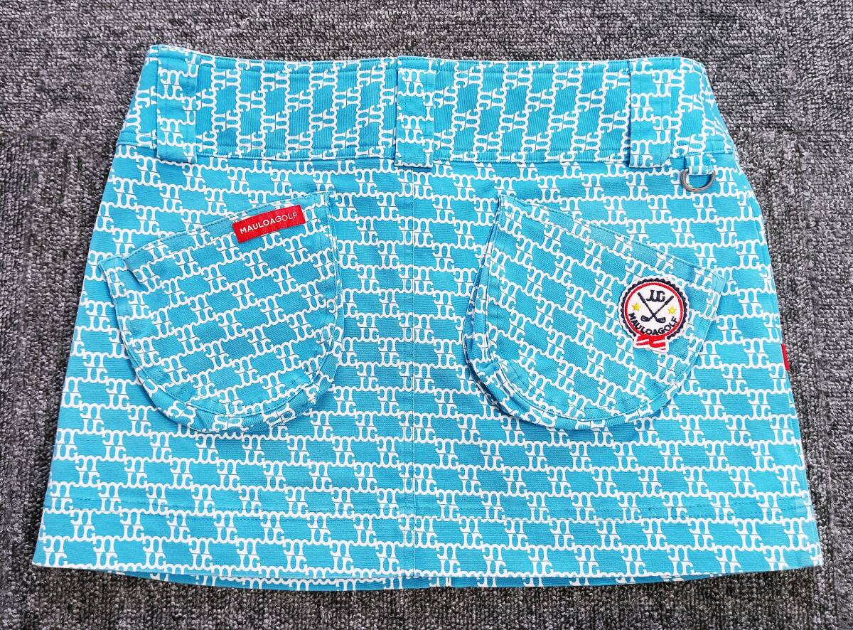 日本製 MAUROA GOLF マウロアゴルフ ロゴ総柄 コットン素材 ストレッチ ショートスカート(水色×白M-L相当)価格20000円相当拍卖