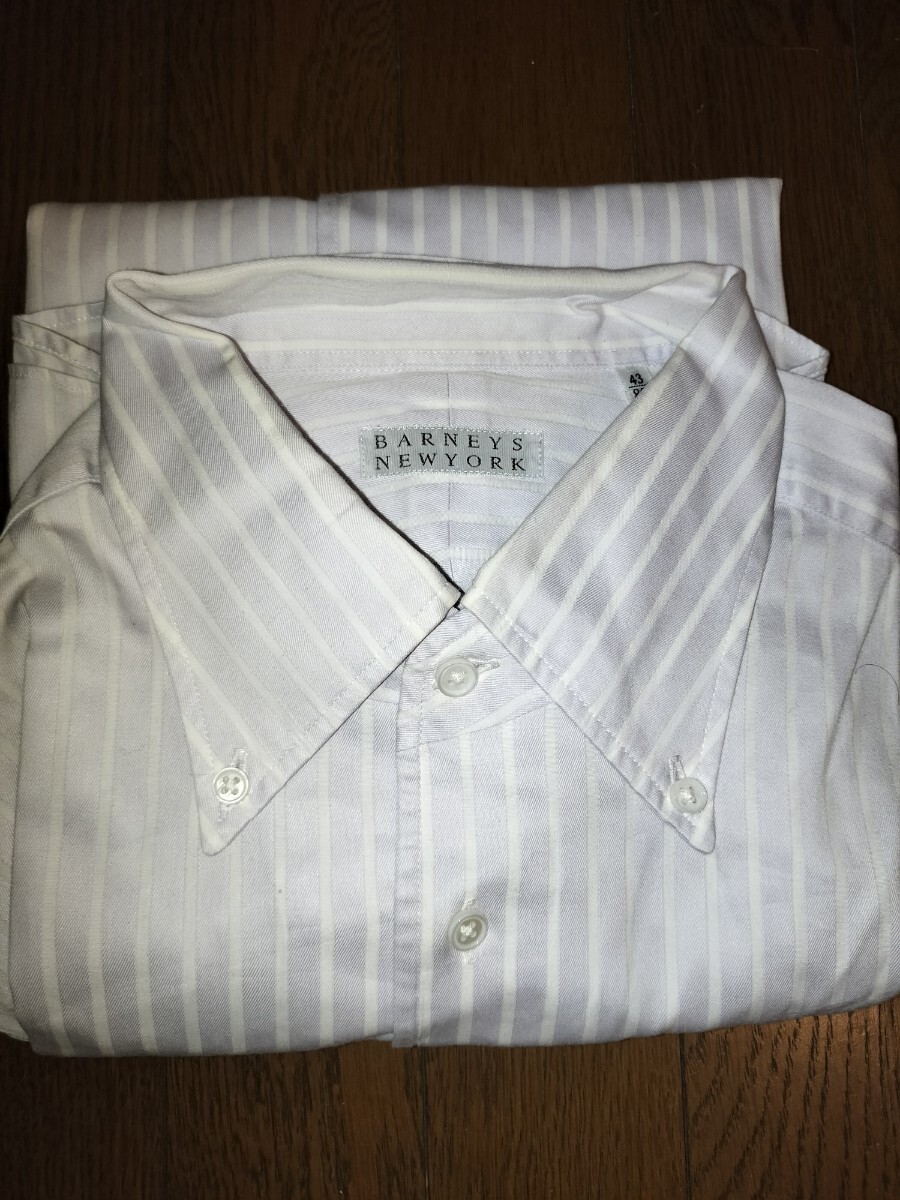 バーニーズニューヨーク barneys new york 長袖シャツ ストライプ ボタンダウン パープル 日本製 格安! XL 43/89拍卖