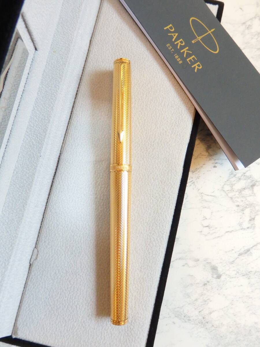 ◆【きれいな良品】【送料230円~】パーカー 旧プリミエ 22金・ゴールドプレート・グレインドルジェ柄 ペン先:18K750ソリッドゴールド XF拍卖