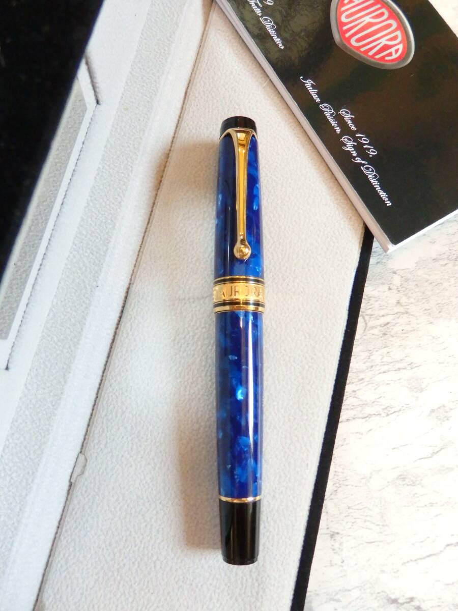 ◆【ほぼ未使用】【送料410円】Aurora アウロラ オプティマ ブルーマーブル ペン先:14K585ソリッドゴールド B拍卖