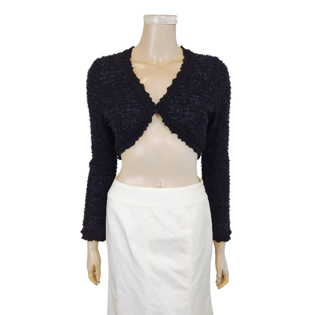 美品★ハロッズ*Harrods*黒*ウール混*可憐ニットツイード*ボレロ風ジャケット*(ショート丈)*Sサイズ.7号.36相当拍卖