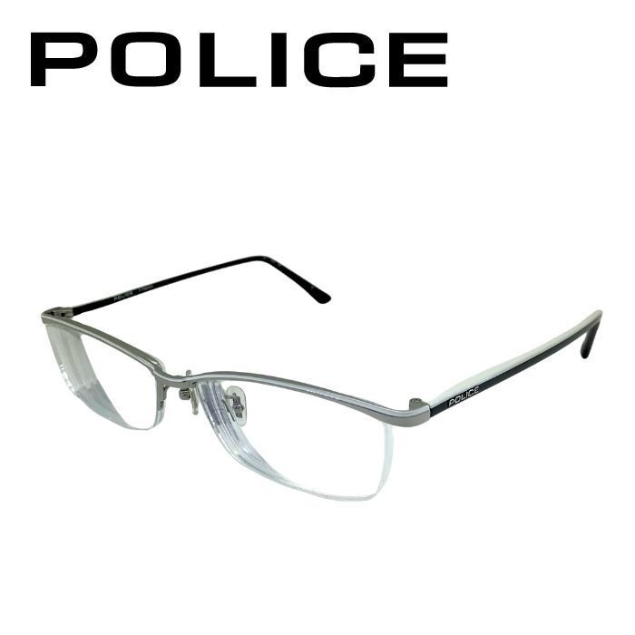 【中古】POLICE ポリス メガネフレーム 眼鏡【ほぼ新品】ホワイト ブラック シルバー VPLN69J 0579 度付き レンズ交換可能 r-po-e-0556-02拍卖