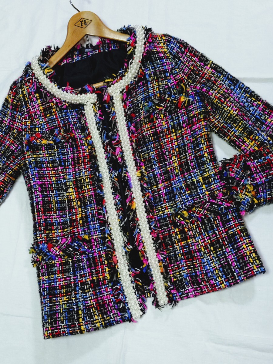 ◎RyuRyu◆カラフルジャケット◆ツイードジャケット◆レディースM◆ピンク◆秋冬拍卖