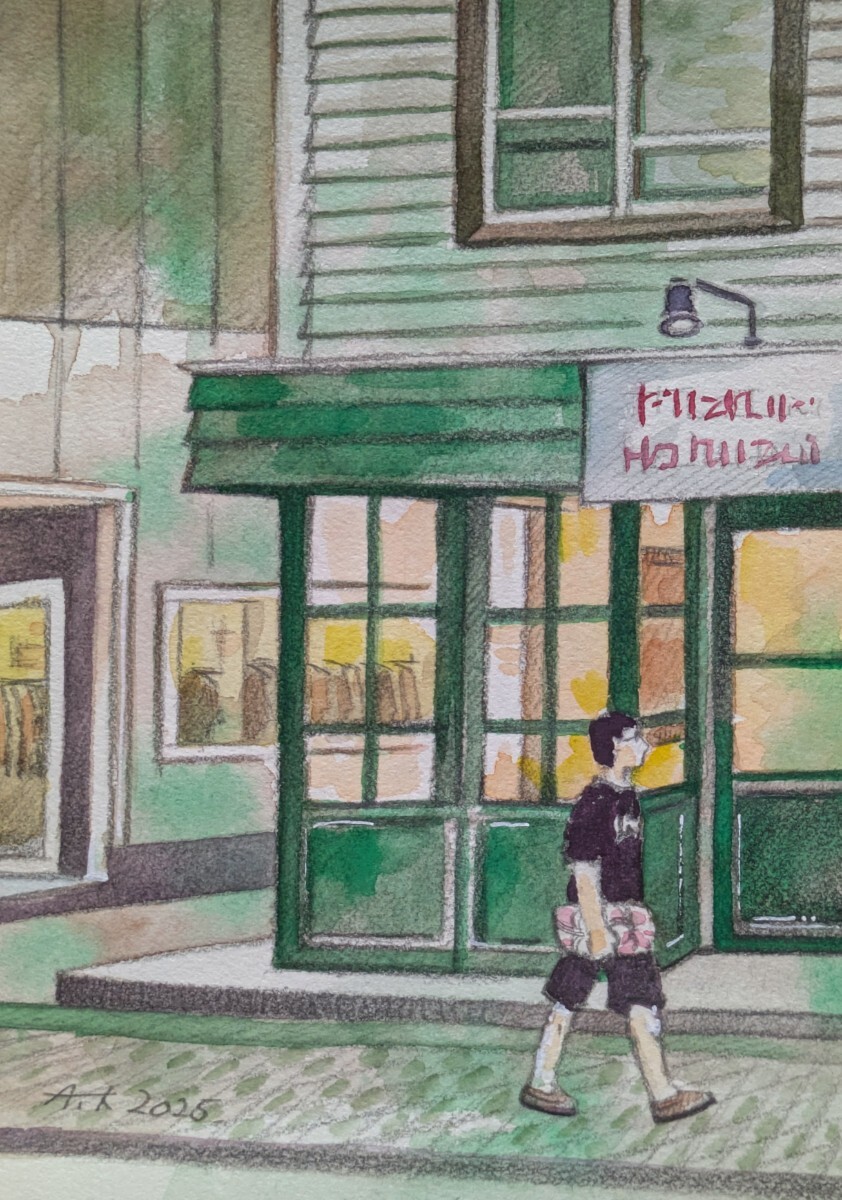 水彩画 水彩 風景 風景画 原画 手書き 手描き イラスト オリジナル 創作 手描きイラスト 街角 街並み インテリア 絵画拍卖