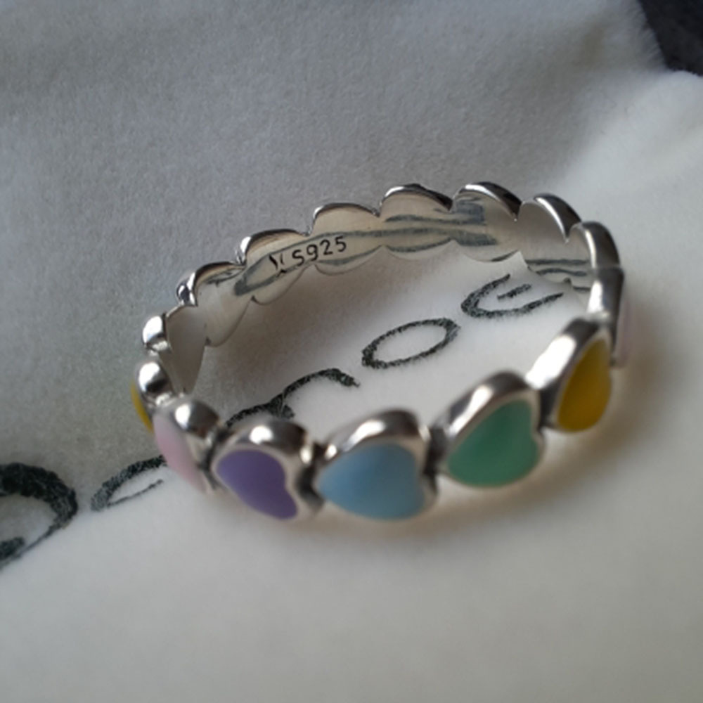 リング 指輪 S925 シルバー 1連 ハート カラフル ハート S925 Silver レディー アクセサリー拍卖