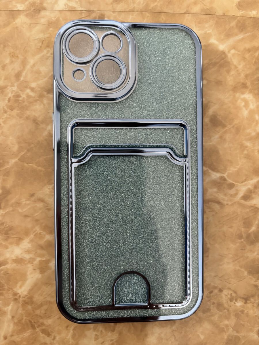 iPhone15 スマホケース カードケース付 透明 クリア ラメ 着せ替え ブルー系 ソフトケース 未使用 新品 カバー 拍卖