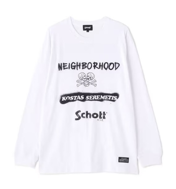 未使用 コラボ 23FW NEIGHBORHOOD x Schott スカル FURY! ロングTシャツ XL ホワイト ネイバーフッド ショット ロンT 白 デッドストック拍卖