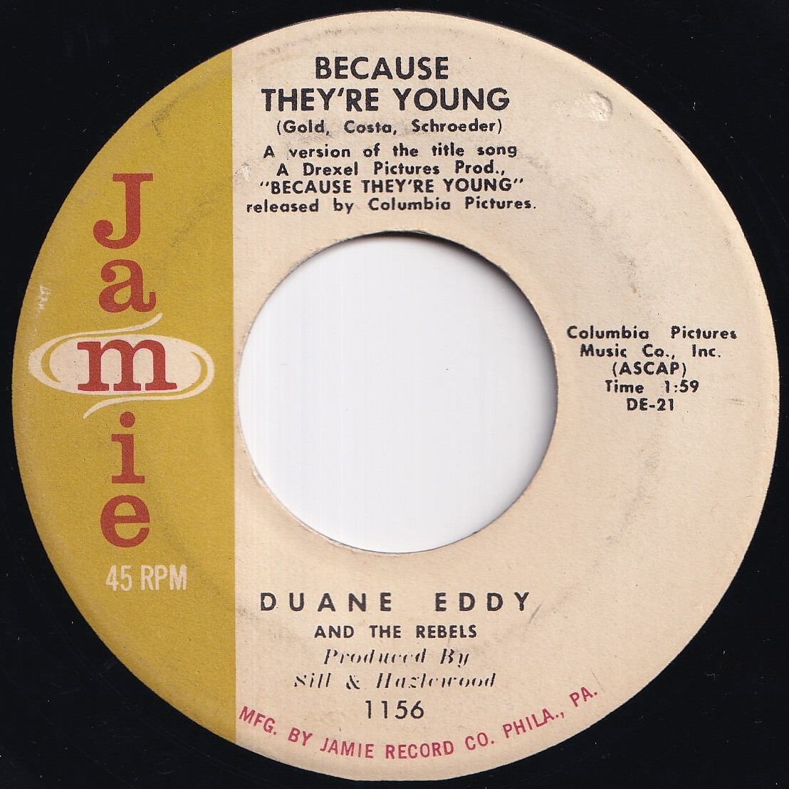 Duane Eddy Because They're Young / Rebel Walk Jamie US 1156 212556 R&B R&R レコード 7インチ 45拍卖