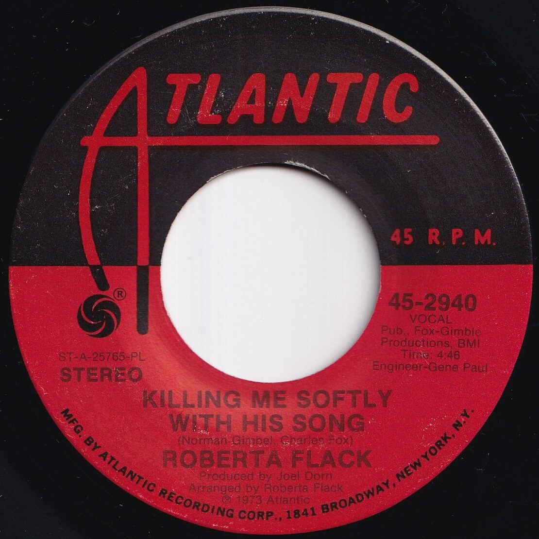 Roberta Flack Killing Me Softly With His Song / Just Like A Woman Atlantic US 45-2940 212483 SOUL ソウル レコード 7インチ 45拍卖