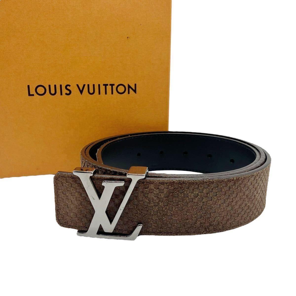 【良品】ルイヴィトン LOUIS VUITTON M6876 ベルト マイクロダミエ サンチュール LVイニシアル 110/40 ブラウン メンズ レザー スエード拍卖