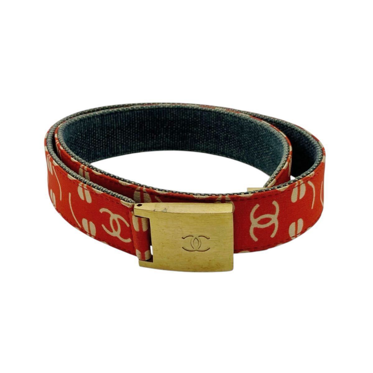 【良品】シャネル CHANEL 01P ココマーク ロゴ ベルト キャンバス レッド拍卖
