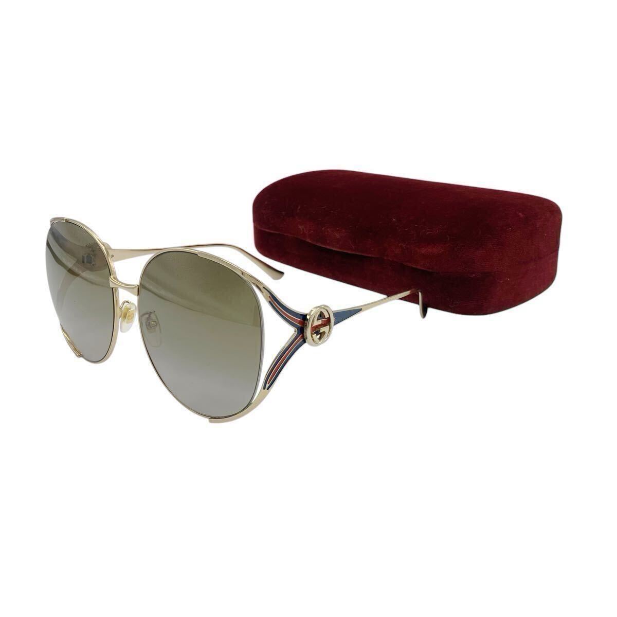 【良品】グッチ GUCCI GG0225S インターロッキングG サイドロゴ シェリーライン サングラス アイウェア ラウンドフレーム ケース付拍卖