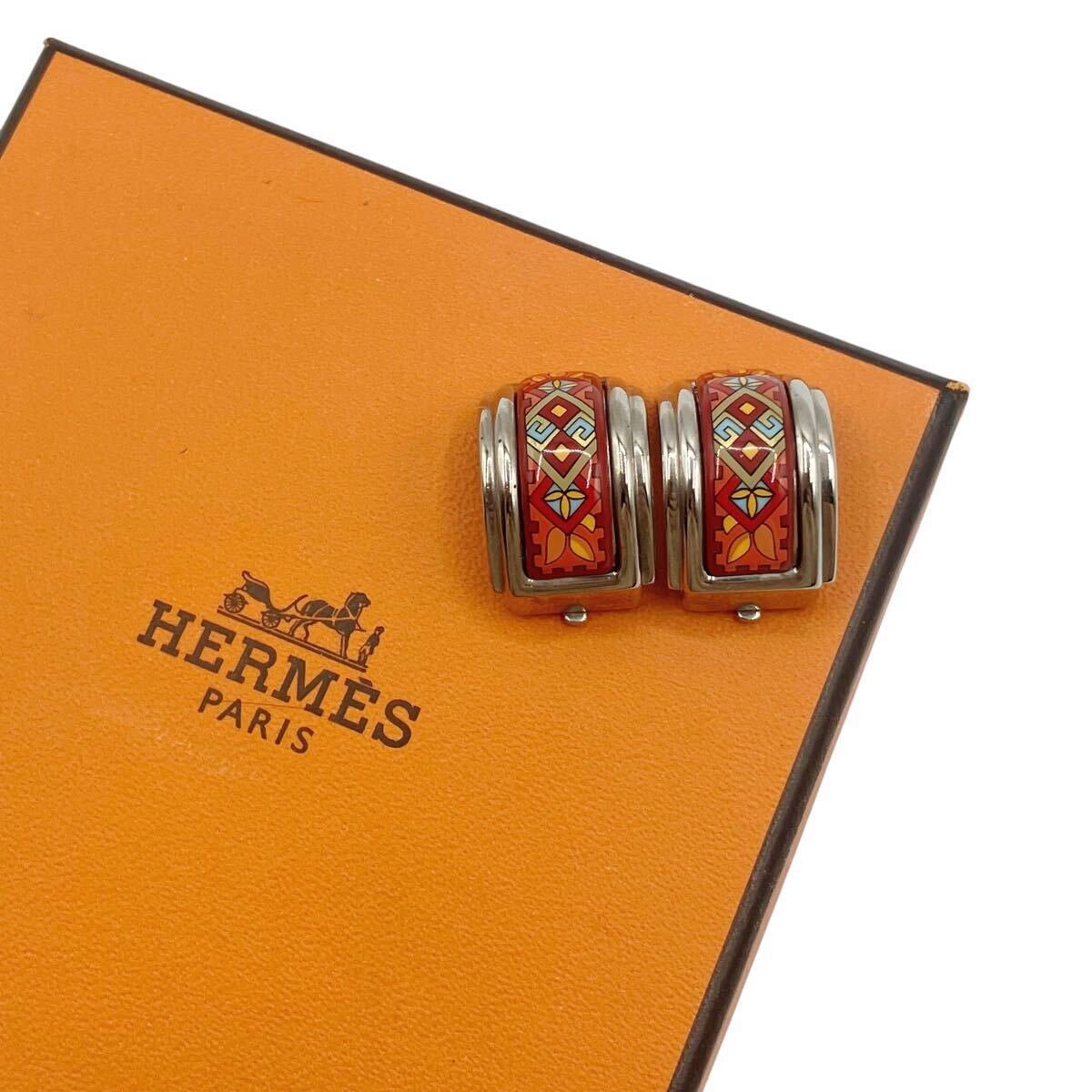 【美品】エルメス HERMES エマイユ イヤリング レッド × シルバー 七宝焼き拍卖